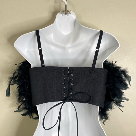 100% LINEN CROPPED CORSET BODICE FEATHER FRONT LACEUP BACK SIZE M ADJUSTABLE - Picture 7 of 9